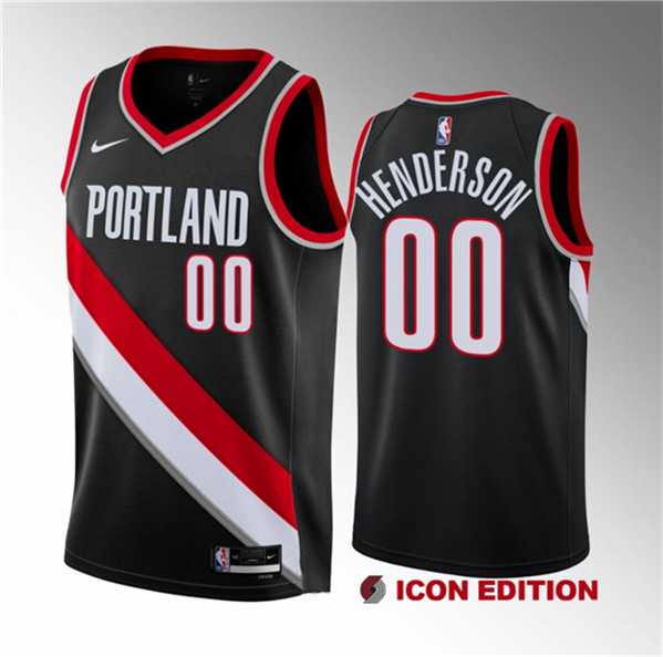 Men%27s Portland Trail Blazers #00 Scoot Henderson Black 2023 Draft Icon Edition Stitched Basketball Jersey Dzhi->phoenix suns->NBA Jersey